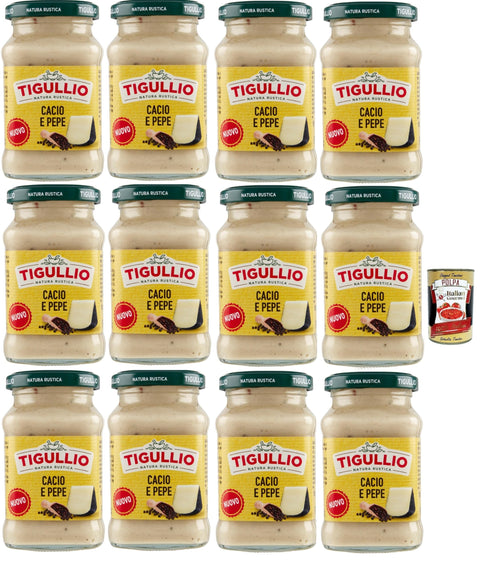 Star Tigullio sugo Cacio und Pepe -Sauce mit Pecorino Romano Dop creme. Glutenfrei, 12x 185g + Italian Gourmet polpa 400g