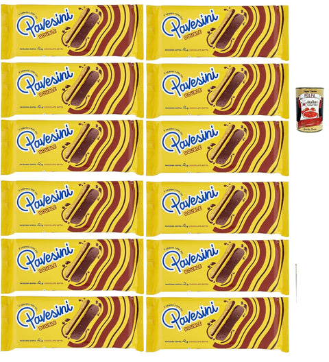 Pavesi Pavesini Double, Snack Croccante con Cioccolato Fondente, Knuspriger Snack mit dunkler Schokolade, leichter Snack, 12x 60g + Italian Gourmet polpa 400g