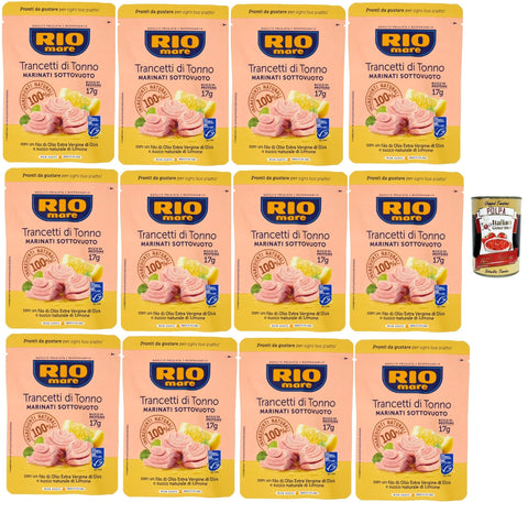 Rio Mare Trancetto Di Tonno e succo di limone, Thunfischstücke mit nativem Olivenöl extra un Zitronensaft 12x 70g + Italian Gourmet polpa 400g