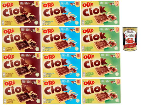 Oro Ciok Biscotto Testpaket, Latte, fondente, nocciola Kekse Mit Schokoladentafel, einfacher und köstlicher Snack, natürliche Faserquelle, 12x 200 g + Italian Gourmet polpa 400g