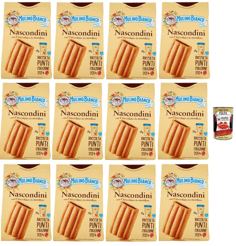 Mulino Bianco Nascondini Biscotti con Cioccolato da Mordere, Kekse mit Schokolade in Stücken zum Bissen, cookies biscuits, 12x 330 g + Italian Gourmet polpa 400g