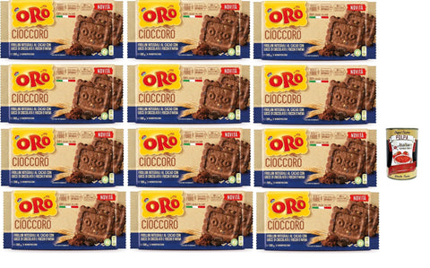 Oro Saiwa Cioccoro, Vollkorn-Kakao-Shortbread kekse mit Schokoladenstückchen und Haferflocken, Ballaststoffquelle, cookies mit 100 % italienischer Weizen, 12x 300 g + Italian Gourmet polpa 400g
