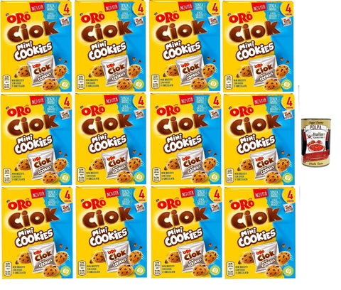Oro Ciok Mini Cookies, Mini -Kekse -Kekse füllen Milchschokoladenchips, einfacher und köstlicher Snack, natürliche Faserquelle, 12x 160g (4 Einzelpotten von 40 g) + Italian Gourmet polpa 400g