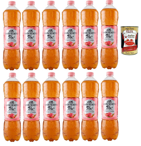 San Benedetto Thè Fico d'india, 12x 1,5 L, Eistee The' Feigen von Indien PET Einweg, ice tea erfrischend, Ohne Konservierungsstoffe und künstliche Farbstoffe + Italian Gourmet polpa 400g