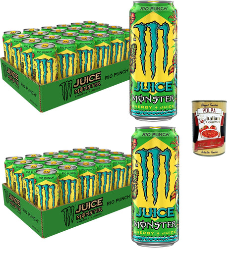 Monster Energy Drink Dose Tropical Juice Rio Punch, mit Noten von süßem Papaya, Vanilleeiscreme, 48x 500 ml, flavored soft drink + Italian gourmet polpa 400g