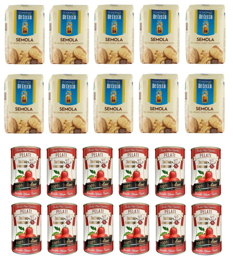 Testpaket De Cecco Semola Remillierter italienischer Hartweizengrieß ( 10 x 1Kg ) + Italian Gourmet Pelati 100% italienische geschälte Tomaten dosen ( 12 x 400g )