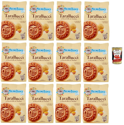 Mulino Bianco Tarallucci Biscotti con Uova Fresche 100% italiane, Kekse mit 100% frischen italienischen Eiern, biscuits, cookies, 12x 350 g + Italian Gourmet polpa 400g