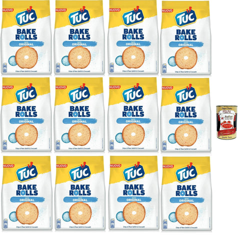 Tuc Bake Rolls, Chips di Pane Sottile e Croccante gusto sale, Im Ofen gebackene, dünne und knusprige Brotchips 12x 150 g + Italian Gourmet polpa 400g