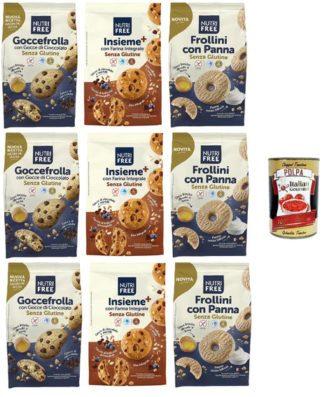 Nutrifree Kekse Testpaket Insieme+, Goccefrolle, Frollini con Panna Insieme+, Goccefrolle, Shortbread mit Sahne 6x250gr 3x300gr + Italian Gourmet polpa 400g