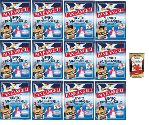 Paneangeli Lievito Pane degli Angeli per friggitrici ad aria, Hefe zum kurzen Kochen in der Luftbrand, Sofortiges Sauerteig, Glutenfrei und vegan, 12x 39 g + Italian Gourmet polpa 400g