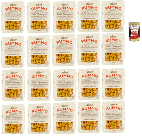 Rummo Conchiglie Rigate N° 42 Pasta Lenta Lavorazione Teigwaren aus Hartweizengrieß Bronze-Zeichnung 20x 500g + Italian Gourmet polpa 400g