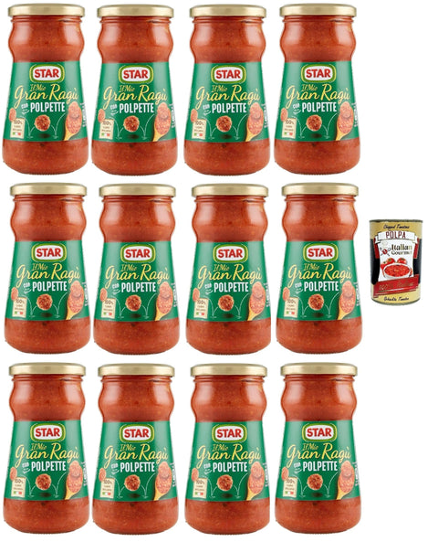 Star Il Mio Gran Ragù Con Polpette, Tomatensauce mit Schweinefleisch und Fleischbällchen, 12x 360 G + Italian Gourmet polpa 400g