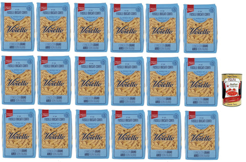 Voiello Pasta Fusilli bucati corti Nudeln 100% italienische N145,Bronze -Zeichnen, 18x 500g + Italian Gourmet Polpa 400g