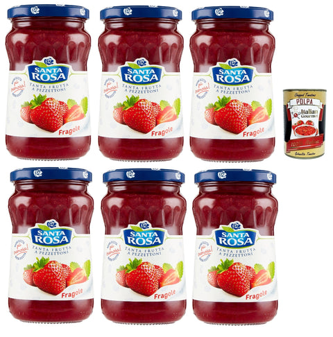 Santa Rosa, Confettura di Fragole, Erdbeeren marmelade, Strawberries jam, ideal für Desserts und Kuchen 6x 350g + Italian Gourmet polpa 400g