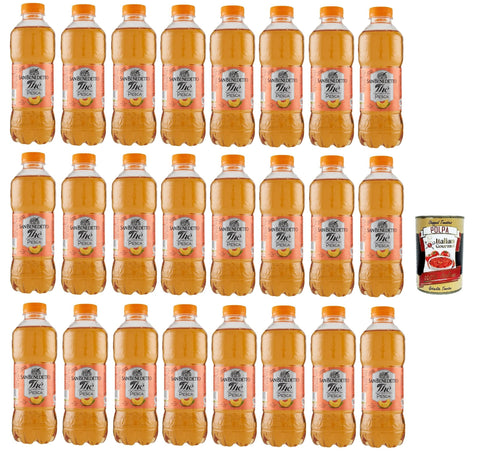San Benedetto Thè Pesca 24x 500ml, Eistee The' Pfirsich PET Einweg, ice tea erfrischend, Ohne Konservierungsstoffe und künstliche Farbstoffe + Italian Gourmet polpa 400g