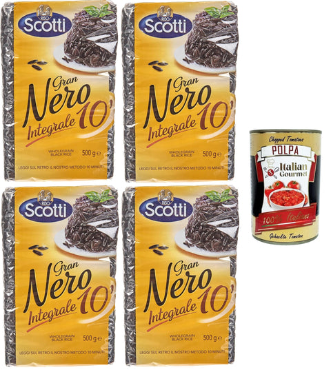 Riso Scotti - Gran Nero Integrale 10' Schwarzbrauner Reis -4x 500 gr+ Italian Gourmet polpa 400g