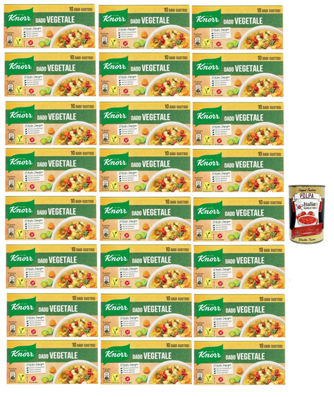 24x Knorr Dado Vegetale, dado brodo Suppen würfel Brühe 10 pz, Nachhaltige Gemüsebrühe, glutenfrei, Laktose und Konservierungsmittel, für Suppen, Gemüsebrühwürfel + Italian Gourmet polpa 400g