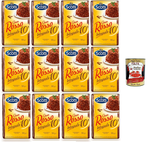 Riso Scotti - Gran Rosso Integrale 10' Rotbrauner Reis -12x 500 gr + Italian Gourmet polpa 400g