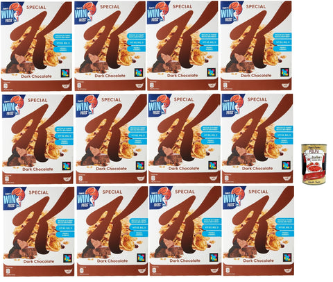 Special K Dark Chocolate, Cereals Dunkle Schokolade Reisflocken Vollkorn Weizen und Gerste mit Vitaminen und Mineralstoffen mit Schokoladenlocken 12x 290g Getreideflocken + Italian Gourmet polpa 400g
