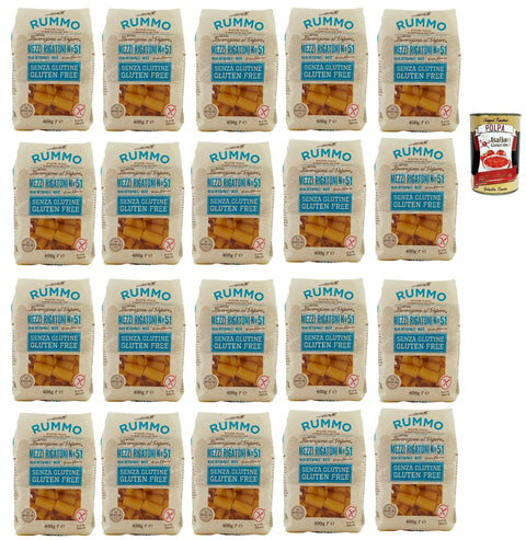 Rummo Pasta Mezzi Rigatoni N° 51 senza Glutine, gluten free, 100% italienische Pasta nudeln glutenfrei 20x 400g + Italian Gourmet polpa 400g