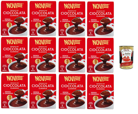 Novi Preparato per cioccolata classica Densa e Cremosa Zubereitung für klassische Schokolade, dichter und cremiger, 30 % fettarmer, glutenfreier Kakao 12x125gr+ Italian Gourmet polpa 400g