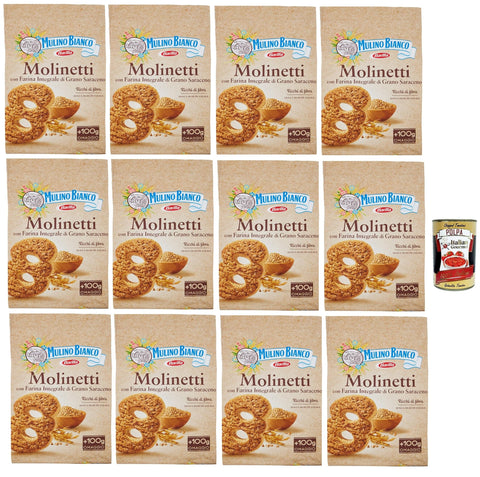 Mulino Bianco Biscotti Frollini Molinetti con Grano Saraceno, 100% Farina Integrale, Kekse mit 100% vollem Mehl, Frühstück voller Faser und Geschmack, 12x 800 g + italian Gourmet polpa 400g