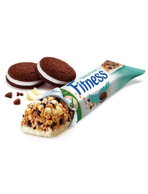 Nestlé Fitness Cookies & Cream Müsliriegel mit Kakaokeksstückchen und weißen Schokoladenstückchen (4 x 23,5 g) 8 x 94 g