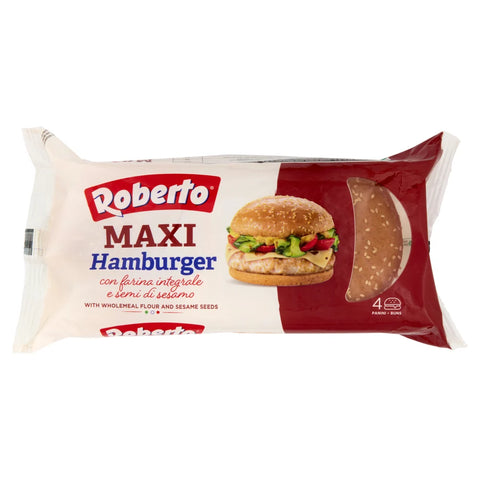 MHD 04/11/2026 Roberto Maxi Hamburger Integrale Brot mit Vollkornmehl und Sesamkörnern,Packung mit 300g, Jede Packung enthält 4 Hamburger Buns