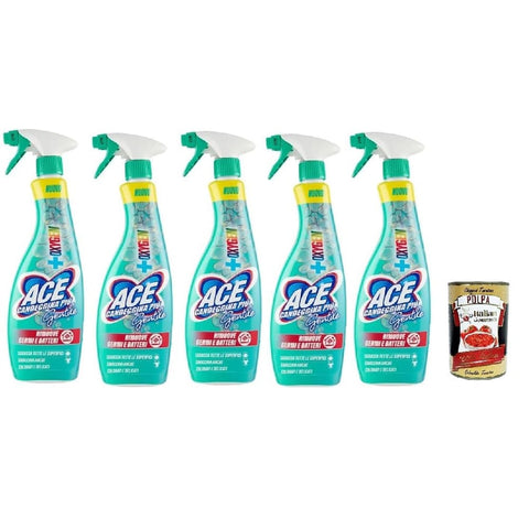 ACE Allzweckreiniger ACE Candeggina Più Gentile Original italienisch inkl. Oxygen - Entfettet die Oberflächen des Hauses und hartnäckigste Flecken auf der Wäsche, Spray, 5x 650ml + Italian Gourmet Polpa 400g