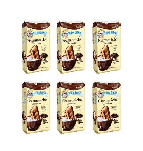 ACE+ Kategorien Fisarmoniche Cioccolato 6x 296g Italienisches Frühstücksgebäck mit Schokoladencreme, 8 Stück pro Packung, süßes Gebäck für Milch