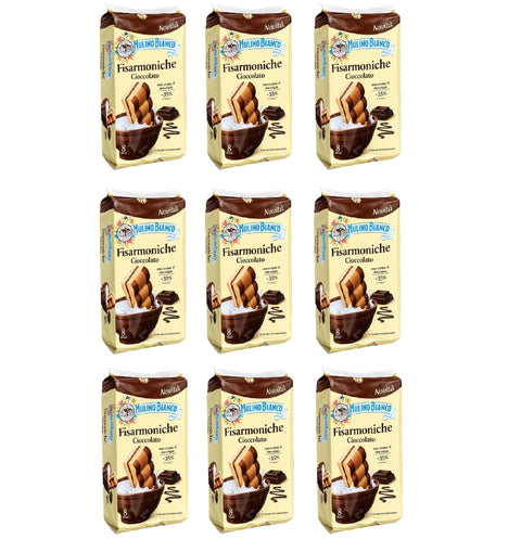 ACE+ Kategorien Fisarmoniche Cioccolato 9x 296g Italienisches Frühstücksgebäck mit Schokoladencreme, 8 Stück pro Packung, süßes Gebäck für Milch