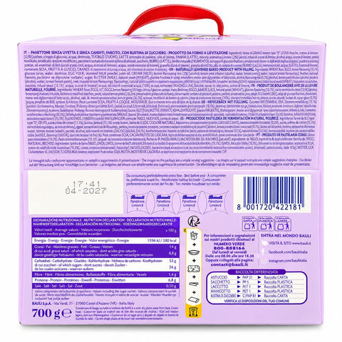 4x Bauli Il Panettone Limoncè mit Creme mit Limoncè-Geschmack 700 g