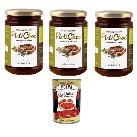 Agrisicilia Pistichoc Schokoladenaufstrich Agrisicilia Pistichoc Crema spalmabile al Pistacchio e Cacao Streichfähige Creme mit Pistazien und Kakao 3x360 g italienisch Original Pastasauce + kostenlos polpa 8032804040014