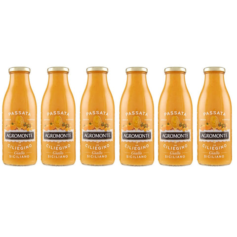 Agromonte Passata Pasten & Kochsaucen Agromonte Passata di Pomodoro e Ciliegino Giallo Tomatenpüree und Gelbe Kirsche Tomatensauce Tomaten Sauce Glasflasche von 520 g 6x italienisch Original 8002410033038
