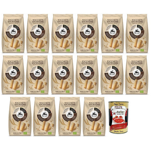 Alce Nero Knabberartikel Alce Nero Tocchetti Breadsticks,Bio-Backprodukt mit Bio-Khorasan-Weizen und extra natives Olivenöl,Packung mit 150g 16x Original italienisch inkl. Italian Gourmet Polpa di Pomodoro 400g Dose 8009004815278