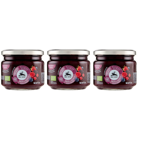 Alce Nero Konfitüren Alce Nero Composta di Frutti di Bosco Biologica Bio Kompott von Beeren mit Bio Erdbeeren, Brombeeren, Heidelbeeren, roten Johannisbeeren und Himbeeren 270 g italienisch Original 8009004809550