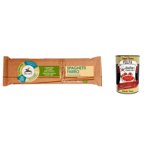 Alce Nero Nudeln & Pasta Alce Nero Spaghetti al farro, 100%, Spaghetti mit Emmer Wheat, Vollkorn 500g 12x Original italienisch inkl. Italian Gourmet Polpa 400g 8009004120105