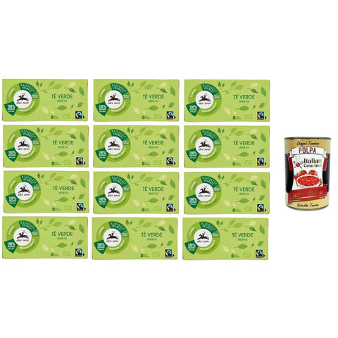 Alce Nero Tee Alce Nero Tè Verde Rinfrescante e aromatico Grüner Tee Erfrischend und aromatisch 12x 35gr (Packung mit 20 Filtern) Original italienisch inkl. Italian Gourmet Polpa 400g 8032804040014
