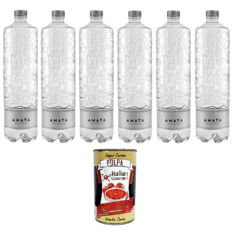 Amata- Acqua Aromatisiertes Wasser Amata- Acqua Minerale Naturale Natürliches Mineralwasser Special Edition 6x1 lt italienisch Original Pastasauce + kostenlos polpa 400 g 8032804040014