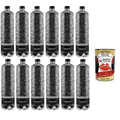 Amata- Acqua Minerale Aromatisiertes Wasser Amata- Acqua Minerale Naturale Frizzante Sparkling Mineral Water Natürliches Mineralwasser Special Edition 12x1lt Original italienisch inkl. Italian Gourmet Polpa 400g 8032804040014