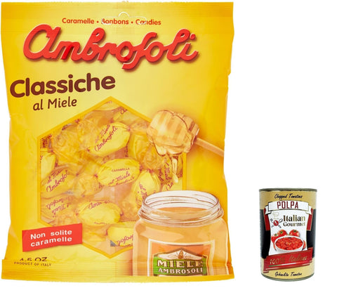 Ambrosoli Frucht- & Kräuterbonbons 12x Ambrosoli Caramelle Classiche al Miele, Klassische Honigbonbons sweets, 135g + Italian Gourmet polpa 400g 8006450022588