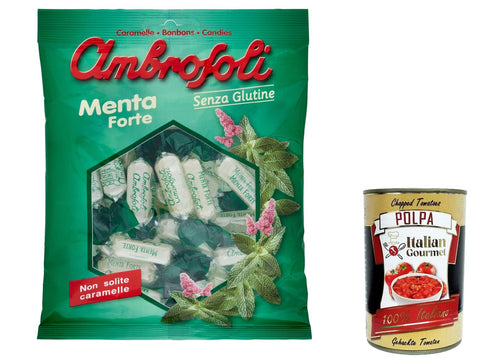 Ambrosoli Frucht- & Kräuterbonbons 12x Ambrosoli Caramelle Menta Forte, Münzbonbons sweets 150g + Italian Gourmet polpa 400g 8006450022496