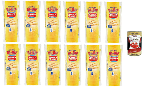 Amica chips Chips 12x AMICA SNACK Snack Bi-Bip Mais-Crunchies mit Käsegeschmack 150 GR+ Italian Gourmet Polpa 400g 8008714006808