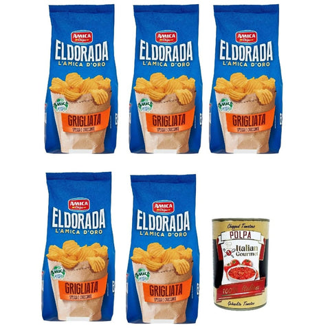 Amica chips Chips Amica chips Eldorada Grigliata Salzige Kartoffelchips mit gewelltem Schnitt glutenfreie knusprige Kartoffel chips 5x 130g italienisch Original 8008714003678