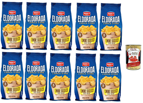Amica chips Chips Amica Chips Eldorada Salzige Kartoffelchips mit Zitrone und Basilikum 10x 130g glutenfreie knusprige Kartoffel chips + Italian Gourmet poplpa 400g 8008714003722