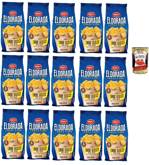 Amica chips Chips Amica Chips Eldorada Salzige Kartoffelchips mit Zitrone und Basilikum 15x 130g glutenfreie knusprige Kartoffel chips + Italian Gourmet poplpa 400g 8008714003722