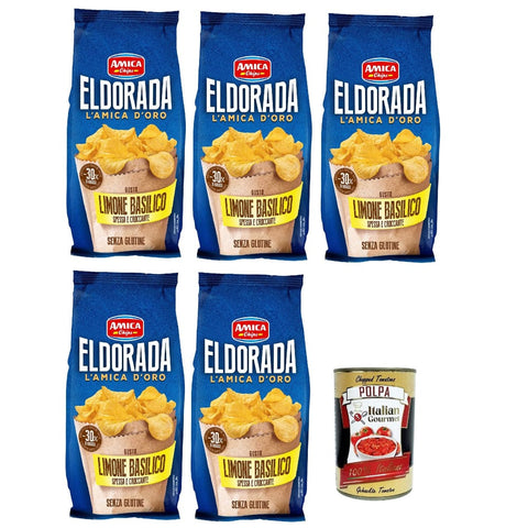 Amica chips Chips Amica chips Eldorada Salzige Kartoffelchips mit Zitrone und Basilikum glutenfreie knusprige Kartoffel chips 5x130 g italienisch Original + kostenlos poplpa 400 g 8008714003722