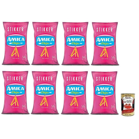 Amica Chips Chips Amica Chips Patatine Stikker,Kartoffelchips Klassische Pommes-Frites-Sticks,Salziger Snack Glutenfrei 50g-Beutel 8x Original italienisch inkl. Italian Gourmet Polpa di Pomodoro 400g Dose 8008714000219
