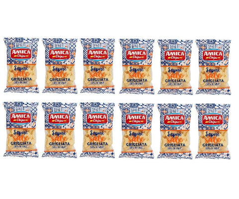 Amica chips Chips Amica chips Sapore di sale Grigliata 50% di sale Gegrillte Kartoffelchips 50% Salz 12x 175 g italienisch Original 8008714003760
