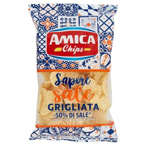 Amica chips Chips Amica chips Sapore di sale Grigliata 50% di sale Gegrillte Kartoffelchips 50% Salz 3x 175 g italienisch Original 8008714003760